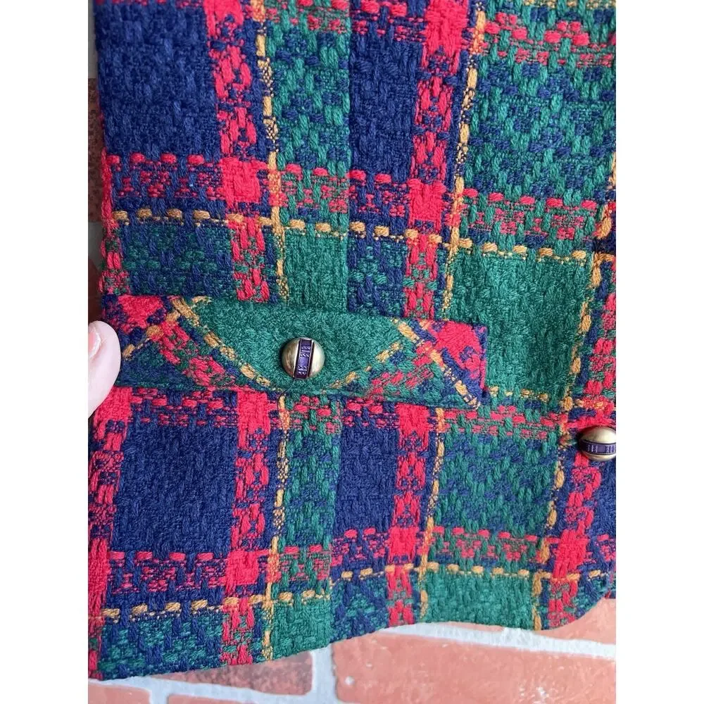 VTG Christmas Plaid Blazer & Vest Acrylic Knit G.W. Division Of Graff Size 10